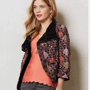 Anthropologie Mirror embroidered Anju Velvet Jacket by Tolani Size Small
